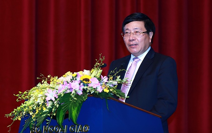 Pham Binh Minh, viceprimer ministro y canciller de Vietnam habla en el evento. (Fotografía: baochinhphu.vn)