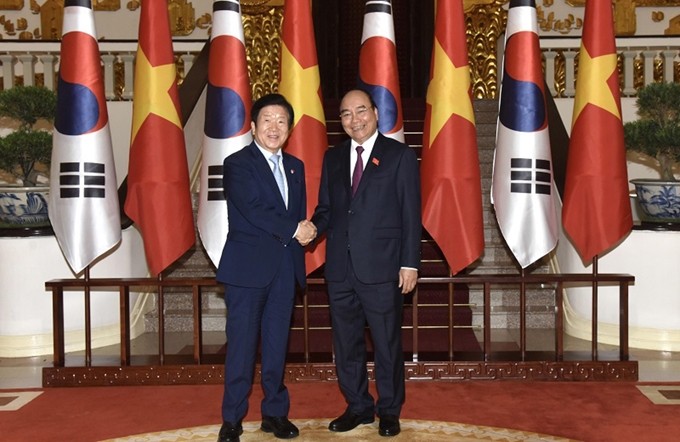 Los dos dirigentes se reúnen esta tarde en Hanói. (Fotografía: Nhan Dan)