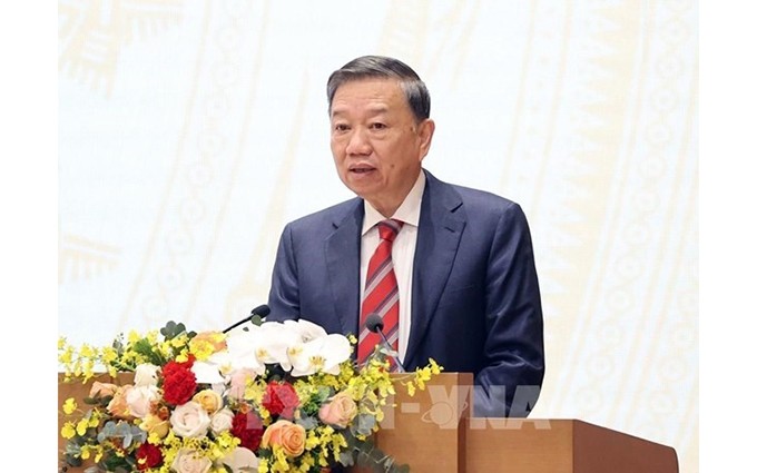 El ministro de Seguridad Pública de Vietnam, To Lam, en la conferencia. (Fotografía: VNA)