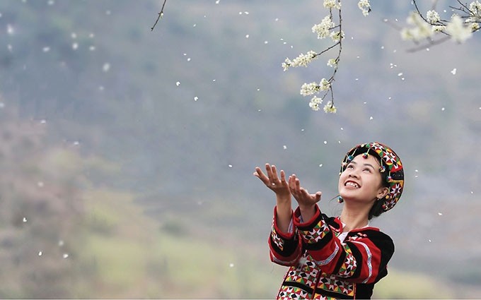 Belleza de las mujeres en la meseta rocosa de Ha Giang