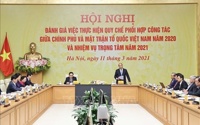 El primer ministro vietnamita, Nguyen Xuan Phuc, interviene en el evento. (Fotografía: VNA)