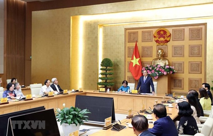 El primer ministro de Vietnam, Nguyen Xuan Phuc, interviene en la reunión (Fotografía: VNA)