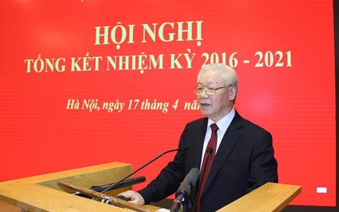 El secretario general del Partido Comunista de Vietnam, Nguyen Phu Trong, interviene en la cita. (Fotografía: VNA)