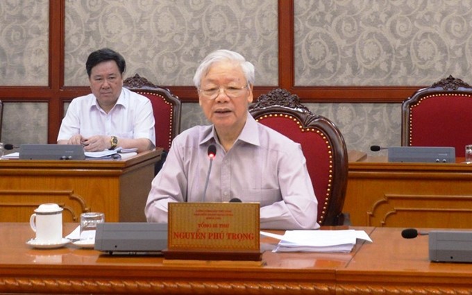 El secretario general del Partido Comunista de Vietnam, Nguyen Phu Trong, interviene en la cita. (Fotografía: nhandan.vn)