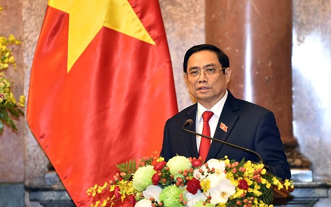 El primer ministro del país Pham Minh Chinh en el el acto de designación de los viceprimeros ministros y ministros  para el mandato 2021-2026.