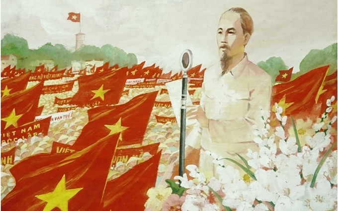 La obra "El tío Ho lee la Declaración de Independencia", del autor Nguyen Duong. (Fotografía: Museo de Bellas Artes de Vietnam)