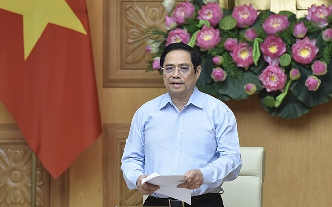 El primer ministro de Vietnam, Pham Minh Chinh, habla en el encuentro. 