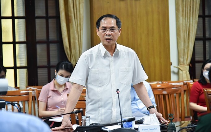 El ministro Bui Thanh Son interviene en la reunión. (Fotografía: TG&VN)