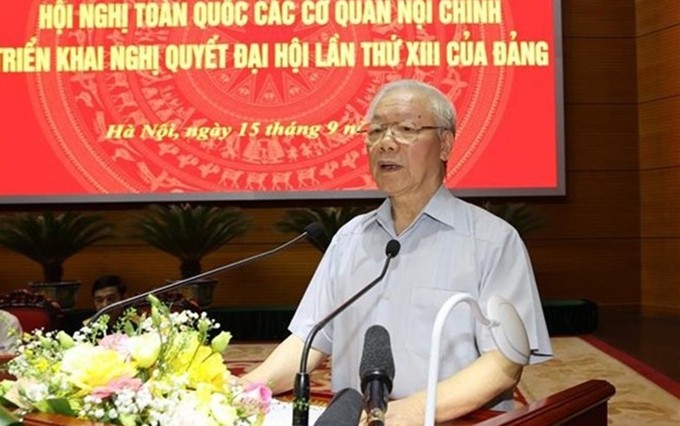 El secretario general del Partido Comunista de Vietnam, Nguyen Phu Trong, en el evento. (Fotografía: VNA)