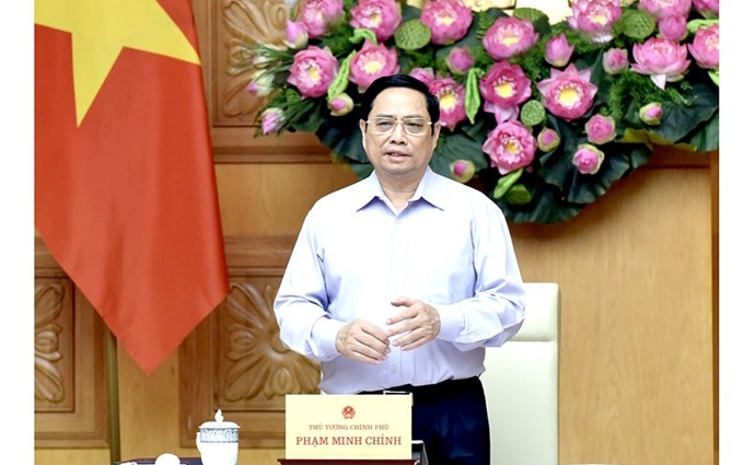 El primer ministro vietnamita, Pham Minh Chinh, en la reunión. (Fotografía: Nhan Dan)