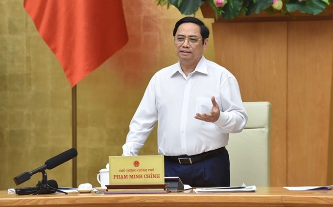 El primer ministro de Vietnam, Pham Minh Chinh, interviene en la reunión. (Fotografía: Nhan Dan)