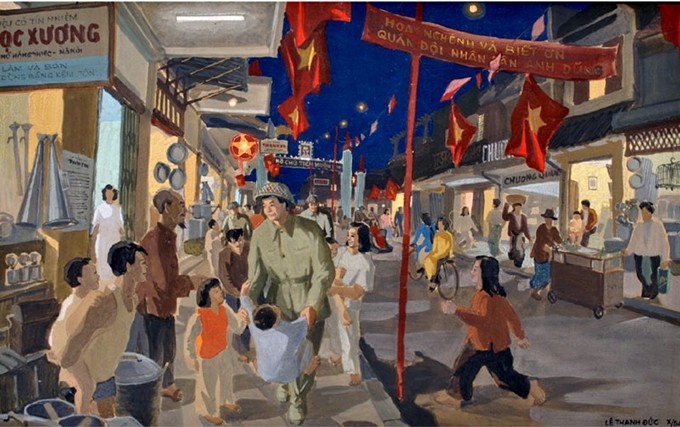 La obra “Hanói en la noche de liberación” de Le Thanh Duc. (Fuente: Museo de Bellas Artes de Vietnam)