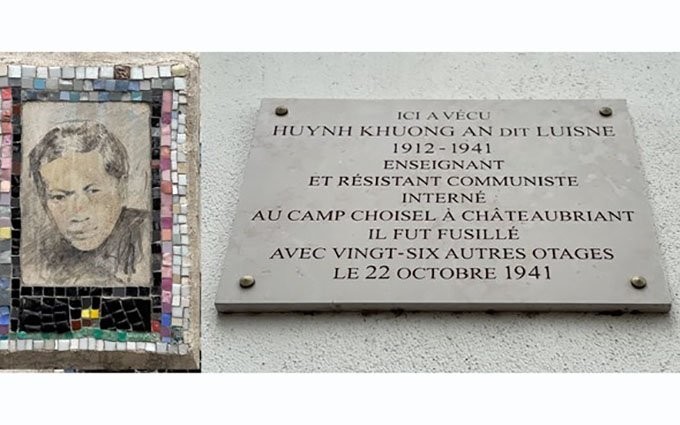 Una foto y una placa conmemorativa de Huynh Khuong An en París (Francia). (Fotografía: VNA) 