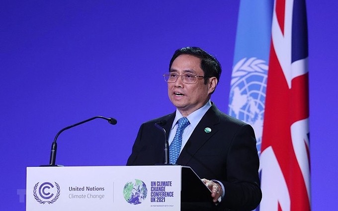 El primer ministro de Vietnam, Pham Minh Chinh, pronuncia discurso en la COP26. (Fotografía: VNA)