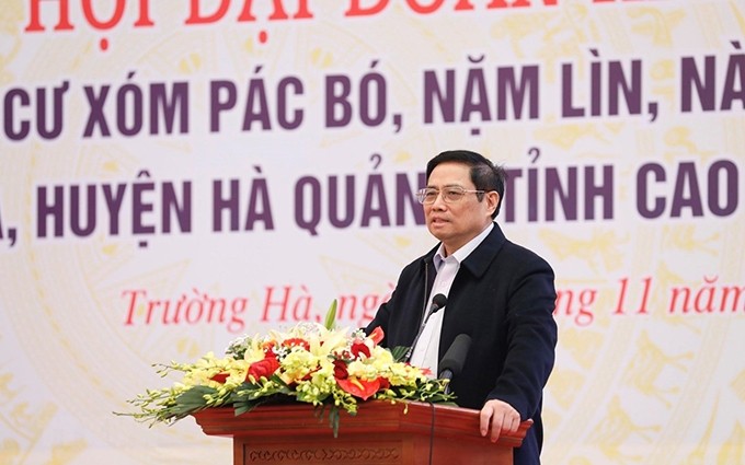 El primer ministro vietnamita, Pham Minh Chinh habla en el evento. (Fotografía: VNA)