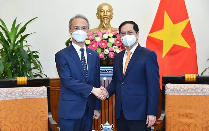 El ministro de Relaciones Exteriores de Vietnam, Bui Thanh Son (derecha) y el vicecanciller surcoreano Yeo Seung-bae. (Fotografía: dangcongsan.vn)