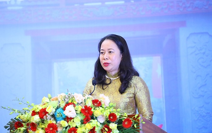 La vicepresidenta vietnamita Vo Thi Anh Xuan habla en el evento. (Fotografía: VGP)