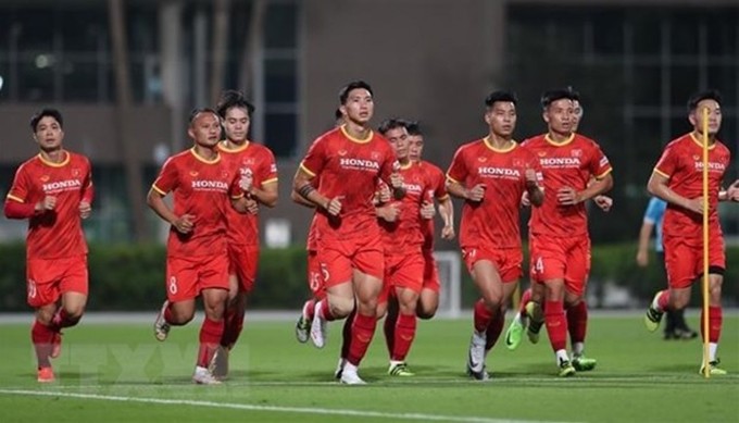 Un entrenamiento de la selección nacional de Vietnam. (Fotografía: VNA)