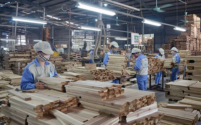 Producción de muebles para la exportación en la sociedad anónima Woodsland, en la norteña provincia de Tuyen Quang. (Foto: HUY HOANG)