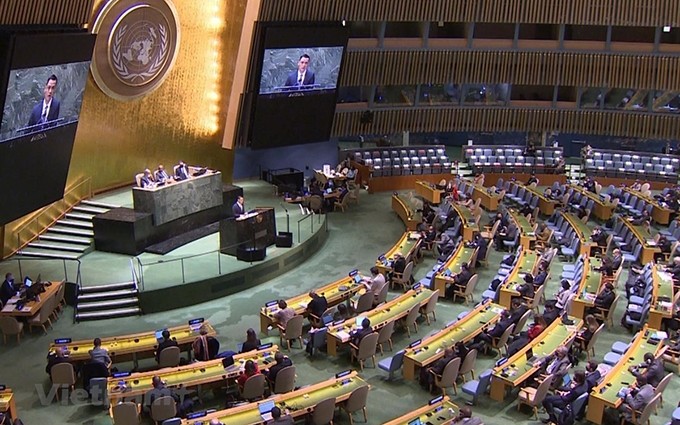 Embajador Dang Hoang Giang, jefe de la misión permanente de Vietnam en la ONU, interviene en la cita (Fotografía: VNA)