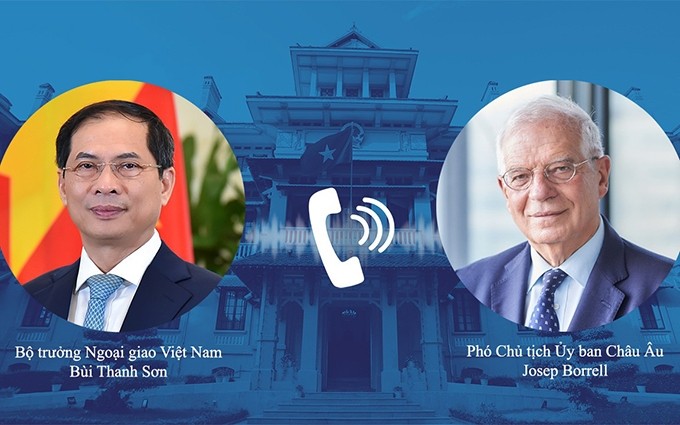 El canciller de Vietnam, Bui Thanh Son, sostiene conversación telefónica con el vicepresidente de la Comisión Europea y alto representante de la UE para Asuntos Exteriores y Política de Seguridad, Josep Borrell (Foto: VNA)