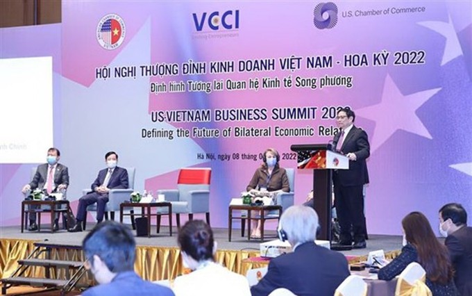 El primer ministro Pham Minh Chinh asiste a la Cumbre Empresarial Vietnam-Estados Unidos en marzo de 2022. (Fotografía: VNA)