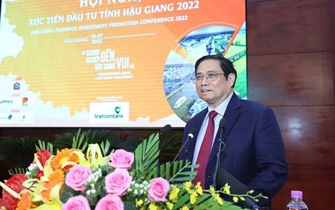 El primer ministro de Vietnam, Pham Minh Chinh habla en el evento. (Fotografía: VNA)