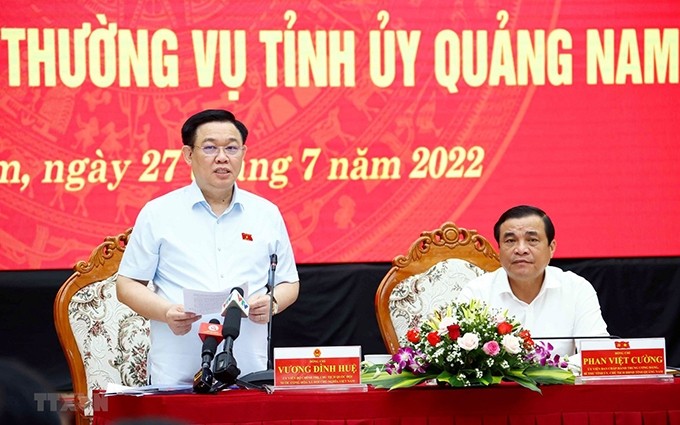 El presidente de la Asamblea Nacional de Vietnam, Vuong Dinh Hue, en la reunión. (Fotografía: VNA)
