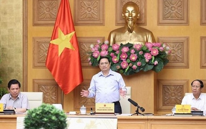 El primer ministro de Vietnam, Pham Minh Chinh, habla en el evento. (Fotografía: VNA) 