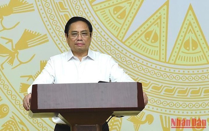 El primer ministro de Vietnam, Pham Minh Chinh, interviene en la reunión. (Fotografía: Nhan Dan)