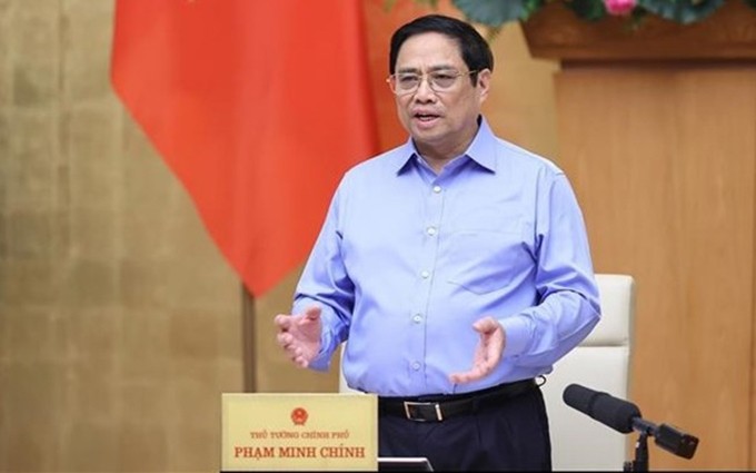 El primer ministro de Vietnam, Pham Minh Chinh, habla en el evento. (Fotografía: VNA)
