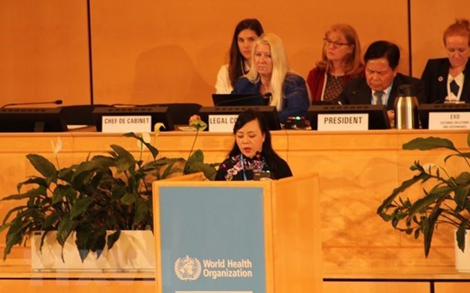 Nguyen Thi Kim Tien en la 72 sesión de la Asamblea Mundial de la Salud en Ginebra. (Fotografía: VNA)