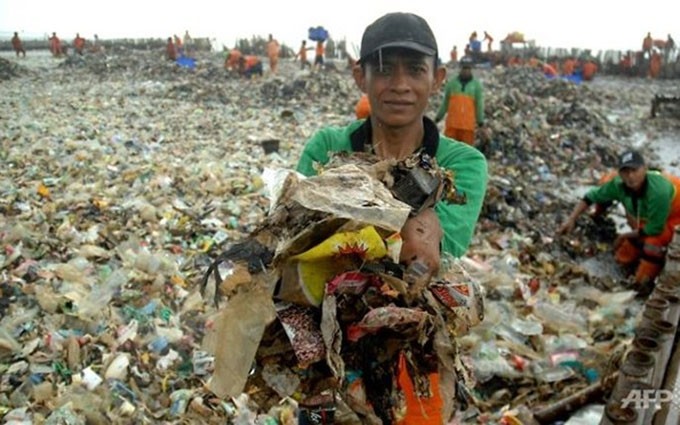 Indonesia, segundo mayor "contribuyente" a los desechos marinos del mundo. (Fuente: AFP/VNA)