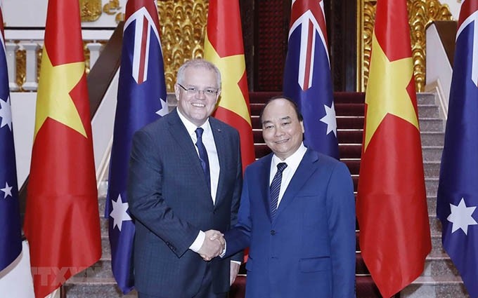  El primer ministro de Australia, Scott Morrison, y el jefe del Gobierno de Vietnam, Nguyen Xuan Phuc (Fotografía: VNA)